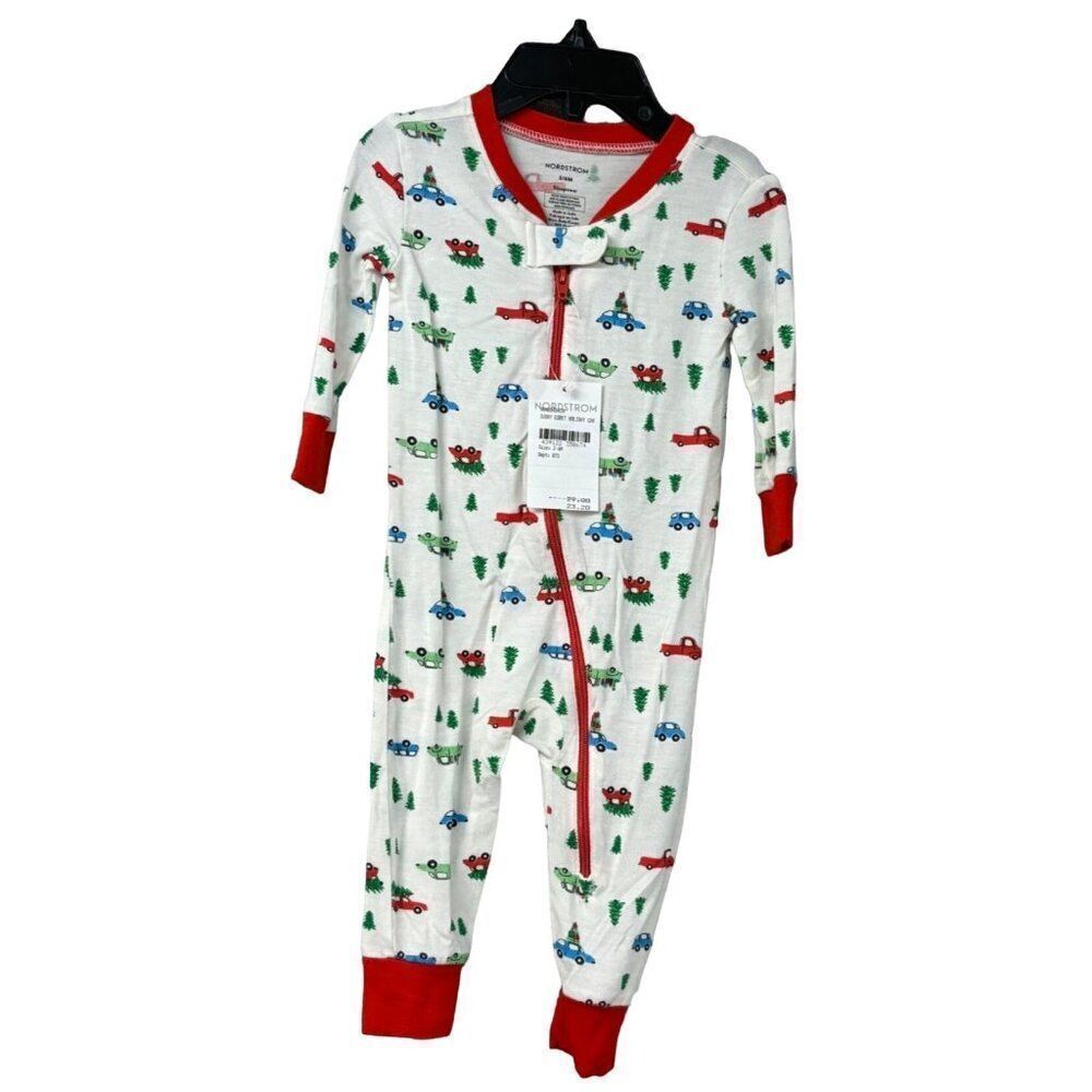 Nordstrom's Kid's Modal Holiday Pajama Bodysuit, White-mult, Sz. 3-6M